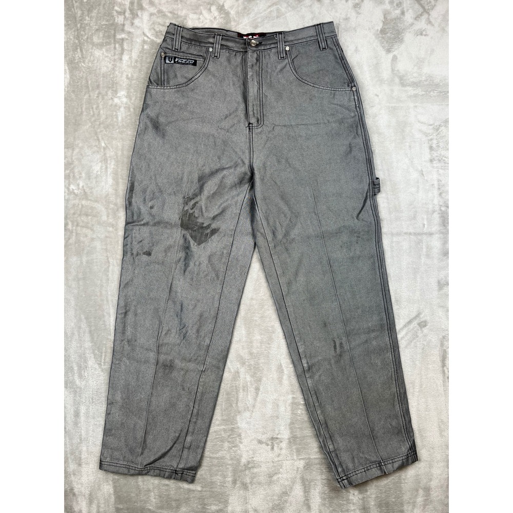 VEEZO Grey Wash Carpenter Jeans Baggy Fit Utility Pockets Mens Size 34
